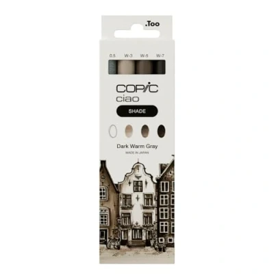 Bild av Copic Ciao Shade Set Dark warm Gray, 3 tvillingmärkpennor med en medelbred och penselspets, inkl. multiliner gray 0,5 mm