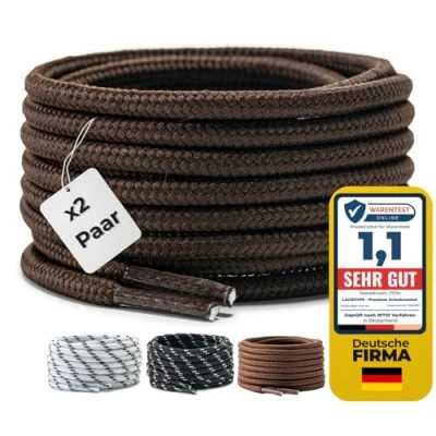 Bild av LaceHype 2 par premium runda skosnören [Ø4,5 mm] polyester för arbetsskor, stövlar, utomhusskor och sportskor slitstarka skosnören, Mörkbrun, 165 cm Paar