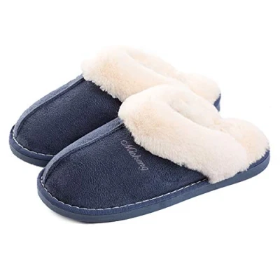 Bild av Hem Tofflor Memory Foam Trägolv Faux Mocka Pälsmulor Höst Vinter Män Kvinnor Inomhus/Utomhus, Blå, Vit Storlek Numeric_40 41
