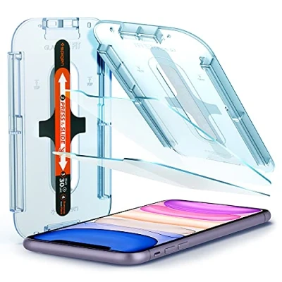 Bild av Spigen Glas.tR EZ Fit Skärmskydd kompatibel med iPhone 11, XR, 2 Stycken, Sjabloon voor Installatiem, Kristallklart, Responsiv Touch, Case friendly, 9H härdat glas