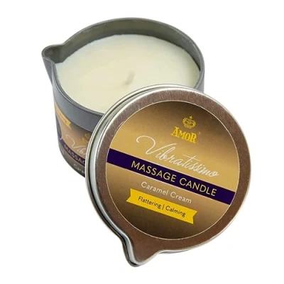 Bild av VIBRATISSIMO Massageljus Caramel Cream 100ml I Ljus med karamelldoft för avslappning tillverkat av naturliga råvaror &amp; kokosolja lämplig känslig hud Massage Candle