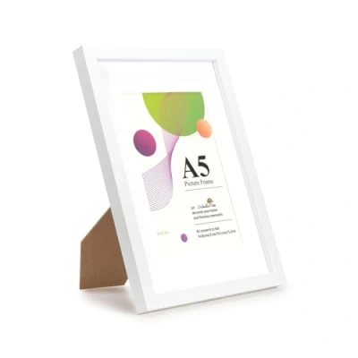 Bild av Scholar Tree A5 ram 1 pack vit ram, vita fotoramar, 21 x 14,8 cm, träram med 6 4 fäste, stativ bordsskiva eller väggupphängning
