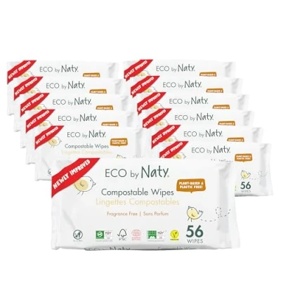 Bild av Eco by Naty Oparfymerade Babyvåtservetter 100% komposterbara och växtbaserade våtservetter, bra för spädbarn nyfödda med känslig hud (672 st 12 förpackningar om 56)