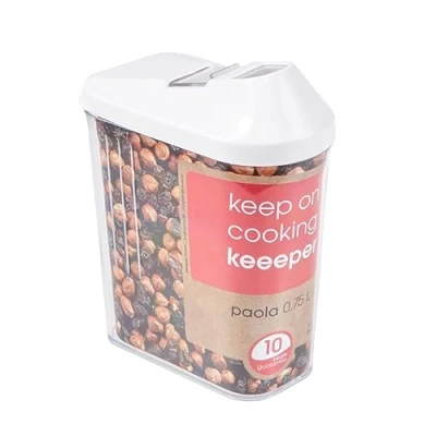 Bild av keeeper Förvaringsburk för torrvaror, med doseringslock, BPA fri plast, 750 ml, 10,5 x 5,5 17 cm, Paola, vit