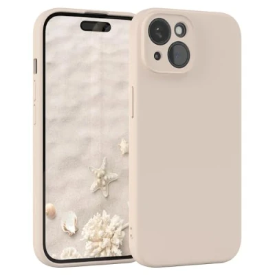 Bild av EAZY CASE Silikonfodral för iPhone 15 Mjukt stötsäkert mobilskal skyddsfodral med kameraskydd Tunt Premium TPU Telefonstötfångare i Taupe