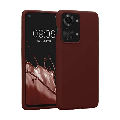 Bild av kwmobile fodral kompatibelt med OnePlus Nord 2T 5G silikon mobiltelefonfodral mjuk yta trådlös laddning Tawny Red