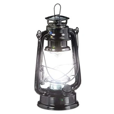 Bild av Relaxdays Stormllykta LED, retro stormlampa som fönsterdekoration eller elektrisk trädgårdslykta, batteridriven, svart, 24 x 15 11,5 cm