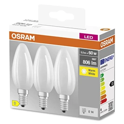 Bild av OSRAM Star Filament Lamp, E14 bas, matt glas ,Varmt vitt (2700K), 806 Lumen, ersätter 60W belysningsmaterial icke dimbar, 3 Pack