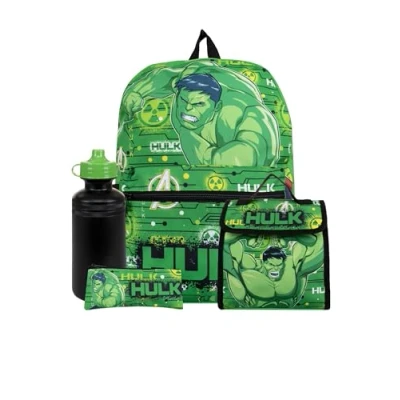 Bild av MARVEL Ryggsäck Set Hulk För Pojkar Med Matsäck Och Vattenflaska One Size Grön