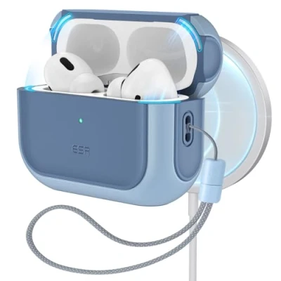 Bild av ESR för Airpods Pro 2 fodral, MagSafe laddning 2:a generationen/1:a generationen (2023/2022/2019), Hybrid Drop Protection, HaloLock Orbit Hybridfodral Apple Airpod med snodd,