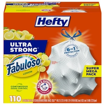 Bild av Hefty ultrastark höga sopsäckar för kök, Fabuloso citrondoft, 13 gallon, 110 st