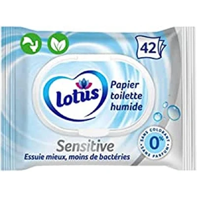 Bild av Lotus Wet Sensitive toalettpapper utan färgämnen och parfym, FSC fibrer 100% naturligt ursprung 42 ark (set om 1)