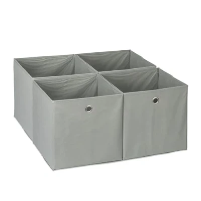 Bild av Relaxdays Förvaringslåda set med 4, hyllkorgar, HBD: 30 x cm, handtagshål, hopfällbara organiseringsfack, grå, cm