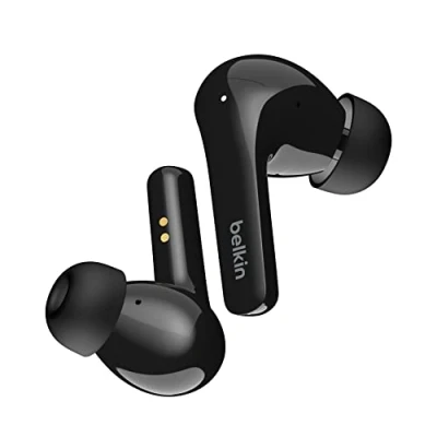 Bild av Belkin SOUNDFORM Flow True Wireless hörlurar med brusneutralisering, Bluetooth, trådlös laddning, IPX5 svett och vattenbeständiga, 31 tim. speltid, för iPhone, Galaxy, Pixel, Svart En storlek AUC006