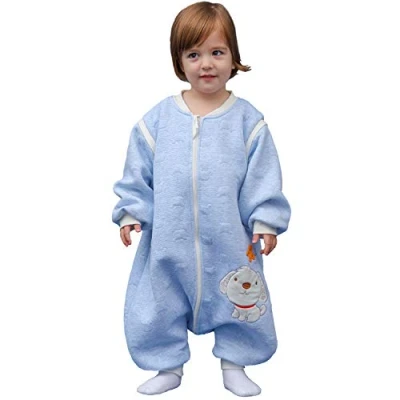 Bild av sovsäck baby lång ärm vinter barnsovsäck, hundmönster med fötter bomull pojke flicka unisex året runt pyjamas. (S: 80 cm 016 månad, grå)