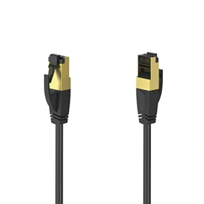 Bild av Hama Cat 8 nätverkskabel 1,5 m, Gigabit Ethernet upp till 40 Gbps (RJ45 lankabel, S/FTP dubbelskärmad, tvinnad, halogenfri, förgyllda kontakter, böjskydd, kabel med robust kabelmantel)