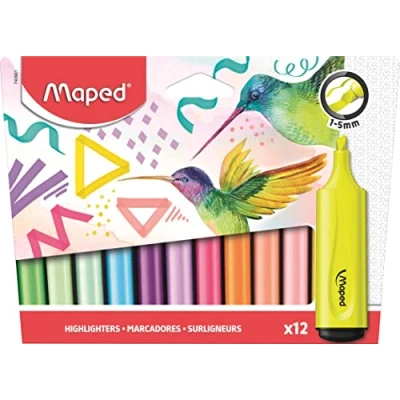 Bild av Maped extra mjuk, flexibel överstrykningspenna FLUO PEPS x 12 perfekt markeringsresultat, även på ojämna ytor med klämma locket fasad spets: 15 mm linjetjocklek
