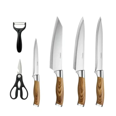 Bild av AURMOO Kökskniv Set, Köksknivar, Koksknivsats, Knivsats, Universalkniv, Multifunktionella Knivar, Skalkniv, Köksax(6pcs)