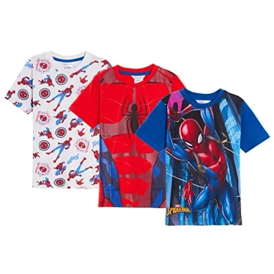 Bild av Pojkar 3 pack Spiderman t shirts, barn, Marvel kostymtoppar, kortärmade flerpack., MULTI, 5 6 år