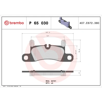 Bild av BREMBO P 65 030 Jeu de plaquettes frein préparé pour indicateur d&#039;usure avec masses d&#039;équilibrage, sans accessoires PORSCHE: Cayenne