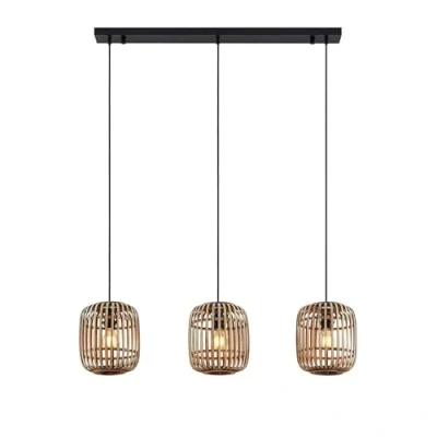 Bild av Lindby pendellampa &#039;Canyana&#039; (lantlig/rustik) i Brun av Trä för vardagsrum matsal (3 lamor, E27) hänglampa, matbordslampa,