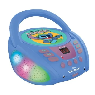 Bild av Lexibook Disney Stitch Bluetooth CD spelare för barn Bärbar, Flerfärgade ljuseffekter, Mikrofonuttag, Aux uttag, Växelströms eller batteridriven, Flickor, Pojkar, Blå, RCD109D