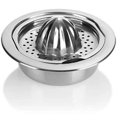 Bild av com four® citruspress gjord av rostfritt stål juicepress för citroner, apelsiner, limefrukter handjuicer köket (1 st stål)