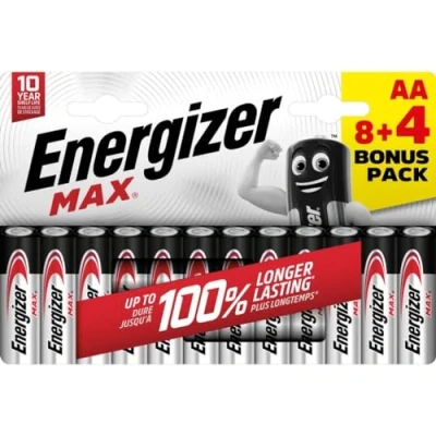 Bild av Energizer MAX, 8+4 AA batteripaket, lång livslängd för daglig användning, sulfatering och 10 år Hållbarhet