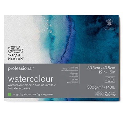 Bild av Winsor &amp; Newton 6664012 Professionellt akvarellpapper i block 20 ark 30,5 x 40,6 cm, 300 g/m², grovkorn, ljust naturligt vitt papper arkiverbar kvalitet, gulbeständigt