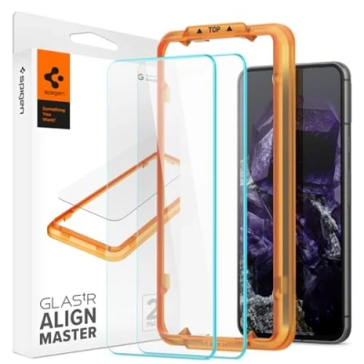 Bild av Spigen AlignMaster Skärmskydd kompatibel med Google Pixel 8, 2 Stycken, met sjabloon voor installatie, kristallklart, Responsiv Touch, Case friendly, 9H härdat Glas