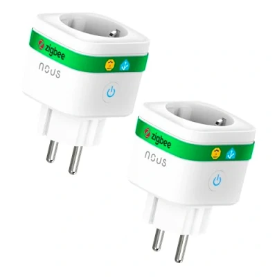 Bild av NOUS A7Z ZigBee Smart uttag med energiövervakning, 16 A, app och röststyrning, schema timer, kompatibel Alexa, Google Home, Home Assistant, Tuya, Hub krävs, 2 pack