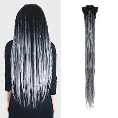 Bild av Likedsoar 24inch Ombre Dreadlocks Förlängningar för Kvinnor/Män 10 Strängar Syntetiska Dreads Handgjorda Virkade Fläta Hår Jamaica Reggae Locs(Ombre Svart och Silvergrå)