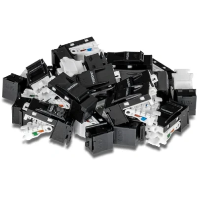 Bild av TRENDnet Cat6 Keystone Jack, 25 pack paket, 90 vinkelterminering, kompatibel med Cat5, Cat5e och kablar, färgkodad märkning för T568B ledningar, guldpläterade kontakter, svart, TC K25C6BK