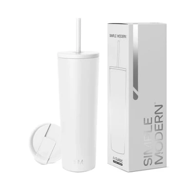 Bild av Simple Modern Isolerad Tumbler med lock och sugrör Iskaffekopp Återanvändbar Rostfritt stål Vattenflaska Resemugg Gåvor för Kvinnor Män Henne Honom Klassisk kollektion 8 oz Vinter Vit