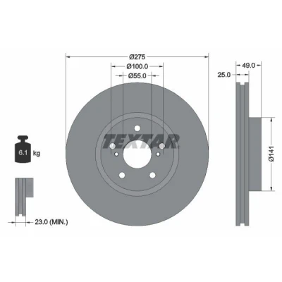 Bild av TEXTAR PRO 92173103 Disque de frein 275 25 05/07 100 ventilé l&#039;intérieur revêtu sans boulon fix roue, moyeu roue