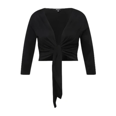 Bild av Ulla Popken damkläder plus size kurvig mångsidig surplice wrap slips fåll bolero topp 794514, Svart, 42 44
