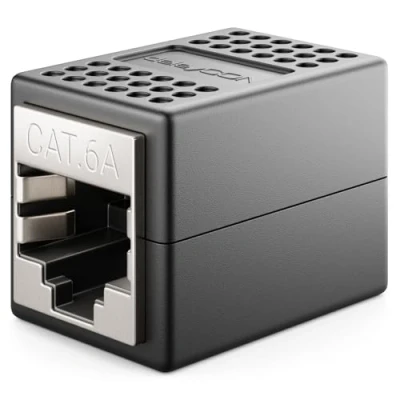 Bild av deleyCON 1x CAT6a Kopplingskontakt Nätverkskabel Patchkabel Ethernetkabeladapter Modulär Skärmad 2x RJ45 Uttag 10Gbit/s DSL LAN Svart