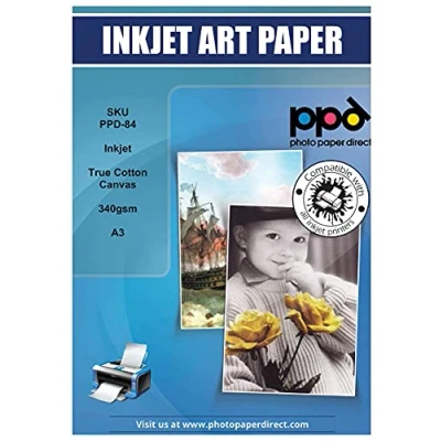 Bild av PPD A3 x 10 ark Inkjet 340 g/m2 konstduk canvas fotopapper vit matt, baserat på 100 % bomull, lämplig för alla bläckstråleskrivare 59