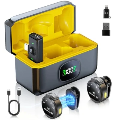 Bild av Comius Sharp trådlös Lavalier mikrofon, med LED skärmdisplay och laddningsbox, minimikrofon för iPad/Type C Android/PC, 2,4 GHz automatisk synk, mikrofon vlog, YouTube, intervju