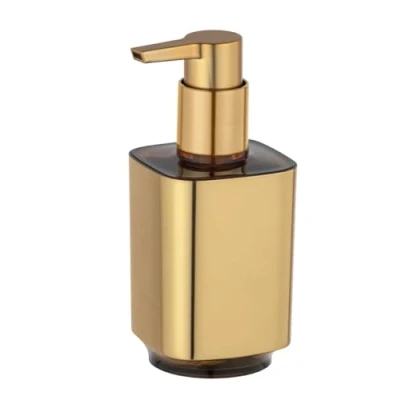 Bild av WENKO tvåldispenser Auron Gold, påfyllningsbar för flytande tvål och lotion av högkvalitativ plast med skiftande glansyta i guld, 7 x 16,5 8 cm, kapacitet 300 ml