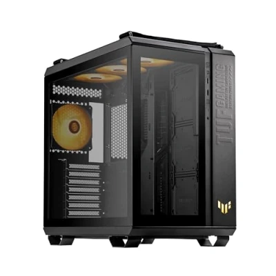 Bild av ASUS TUF GAMING GT502 PLUS TG ARGB BLACK fodral för PC, Mid ATX, Dubbelkamera, verktygslösa sidopaneler, USB 3.2 Gen2 Type C, 4 fläktar förinstallerade, svart