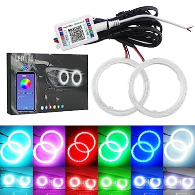 Bild av QasimLED 1 par 70 mm 72SMD COB RGB LED gloria ring ängelögon universell för motorcykel bil strålkastare varning med skydd Bluetooth mobil app kontroll 12 V DC