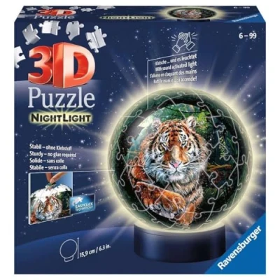 Bild av Ravensburger 3D pussel 11248 nattlampa pusselboll rovkatter 72 delar från 6 år, LED sänglampa med klappmekanism