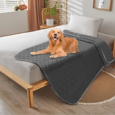 Bild av BAIFULAI Vattentät hundfilt, 180 x 75 cm hundmatta, halkfri hundfilt &amp; kattmatta, soffskydd/sängskydd för stora och små hundar, vändbar reptålig skyddsfilt, mörkgrå