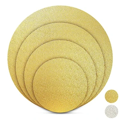 Bild av BACKHERZ Premium tårtunderlägg rund I set om 4 Ø 15 20 + 25 30 cm Cakeboard tårtkartong tårtfat 3 mm tjock livsmedelssäker för transport och dekoration, guld