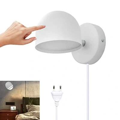 Bild av 12W LED Inomhus Vägglampa Med Stickpropp, Väggbelysning Touchkontroll Dimbar, 360 Roterbar Sänglampa, 3000k Varmvit Justerbar Läslamp För Vardagsrum, Sovrum, Trappor, Korridor, Kontor,White