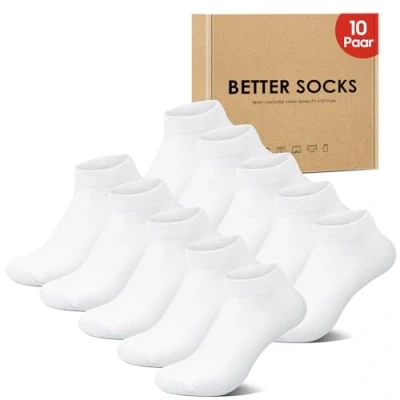 Bild av IceReco 10 par sneakers strumpor för män och kvinnor, bomull korta sportstrumpor löparstrumpor anti svett andas kvartsstrumpor, x vit, 35 38 EU