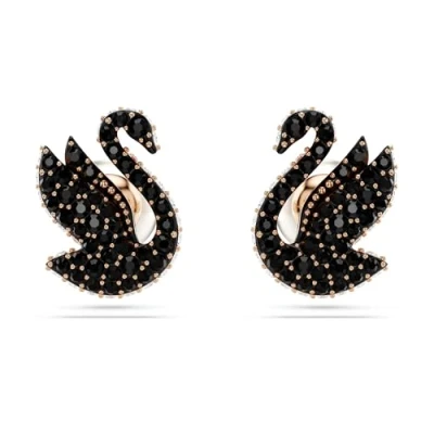 Bild av Swarovski Swan stud örhängen, Swan, Black, Rose guldfärgade