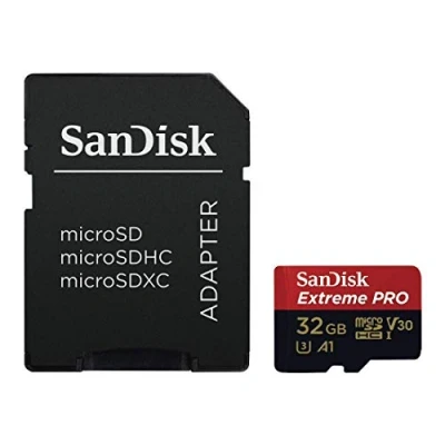 Bild av SanDisk SDSQXCG 032G GN6MA 32 GB Extreme Pro microSDHC minneskort med SD adapter, A1, C10, UHS I, U3, V30, Upp till 100 MB/s