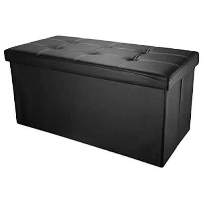Bild av INTIRILIFE Vikbar sittbänk 78 x 38 cm i lavasvart sittkub med förvaringsutrymme och lock av konstläder stoppade knappar fotstöd förvaringsbox kista sittpall